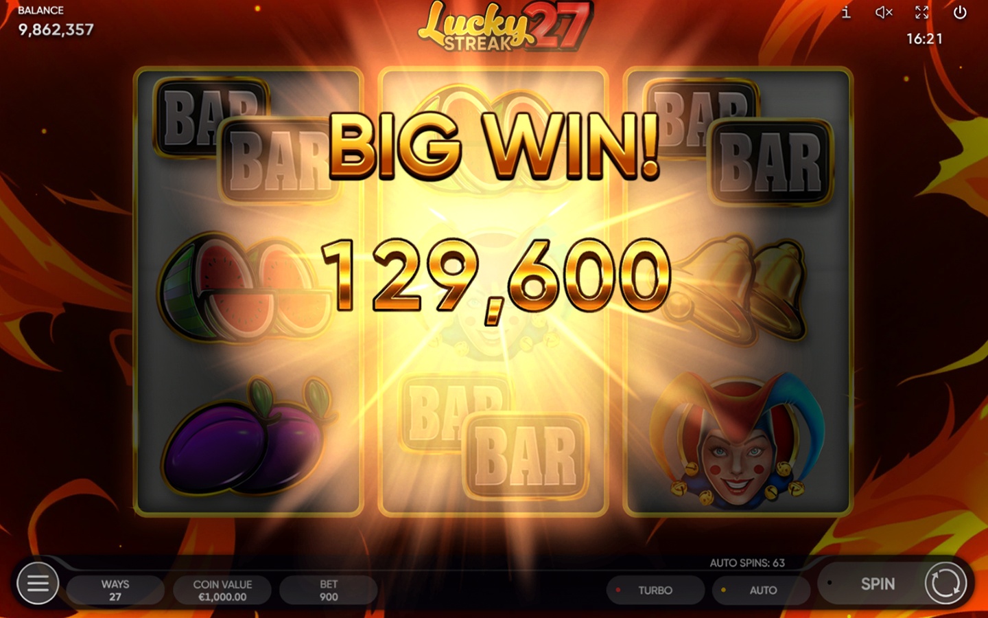Play Lucky Streak 27 slot by top casino game developer!